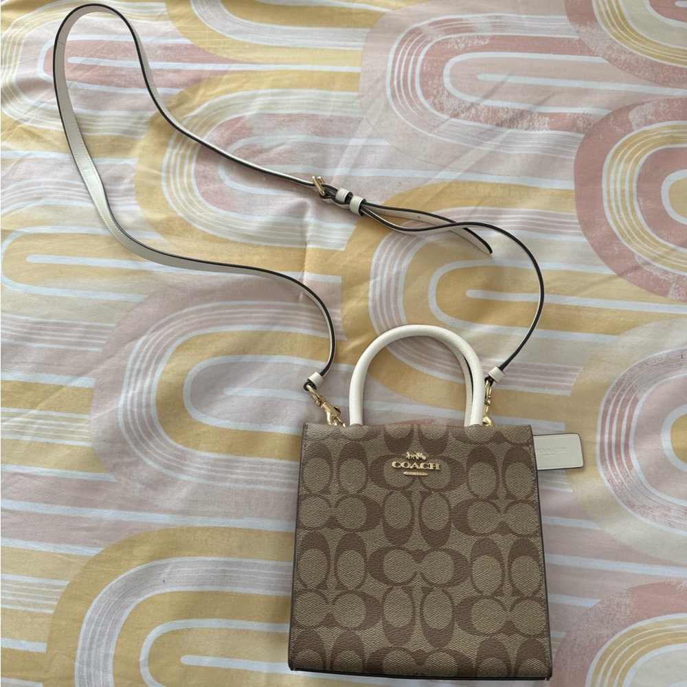 Coach Tan and Cream Crossbody Bag with Signature Monogram